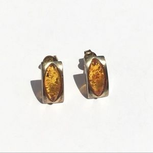 Genuine Amber Marquise Geometric  Post Earrings